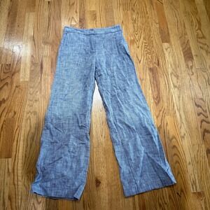 ZARA Wide Leg  Pants Blue Chambray Pleated High Rise Women XS